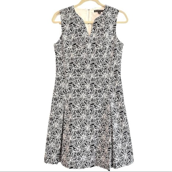 Brooks brothers floral navy white pleated fit and flare dress - Picture 1 of 13